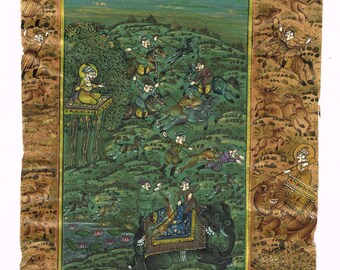 Mughal Empire Hunting Scene Painting | Emperor Art, Stone Colors