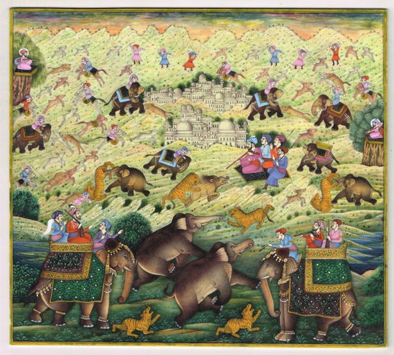 Indian miniatureアンティーク騎馬の王ムガル派 Indian miniatureアンティーク騎馬の王ムガル派 Indian miniature