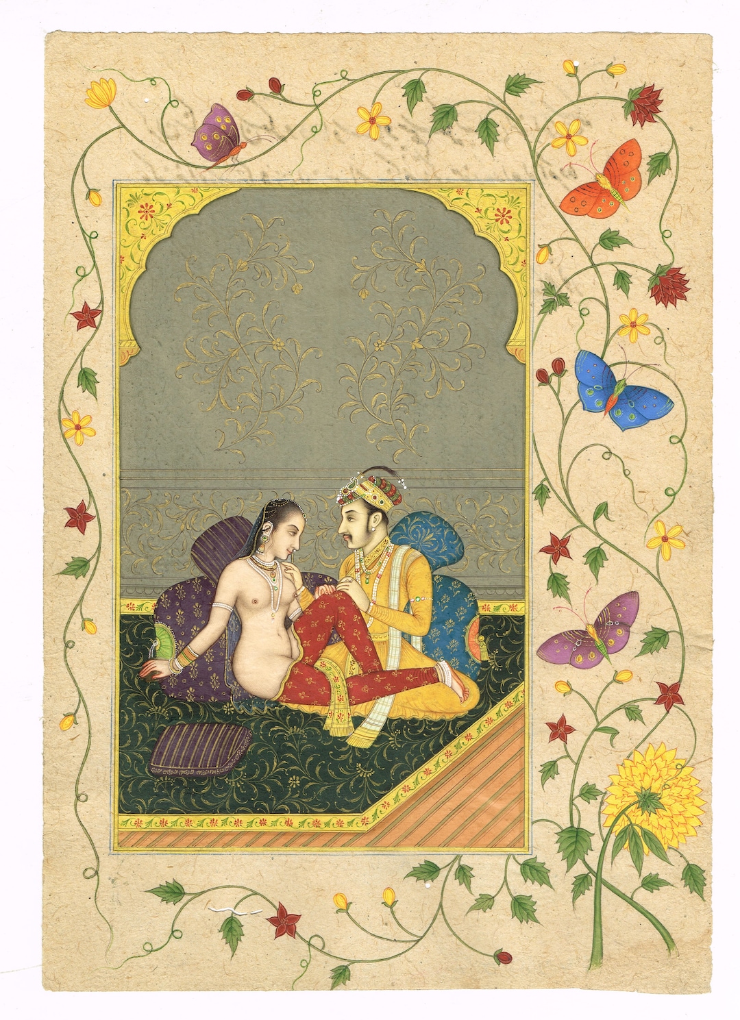 Mughal Kamasutra Art Painting of King and Nude Queen in - Etsy