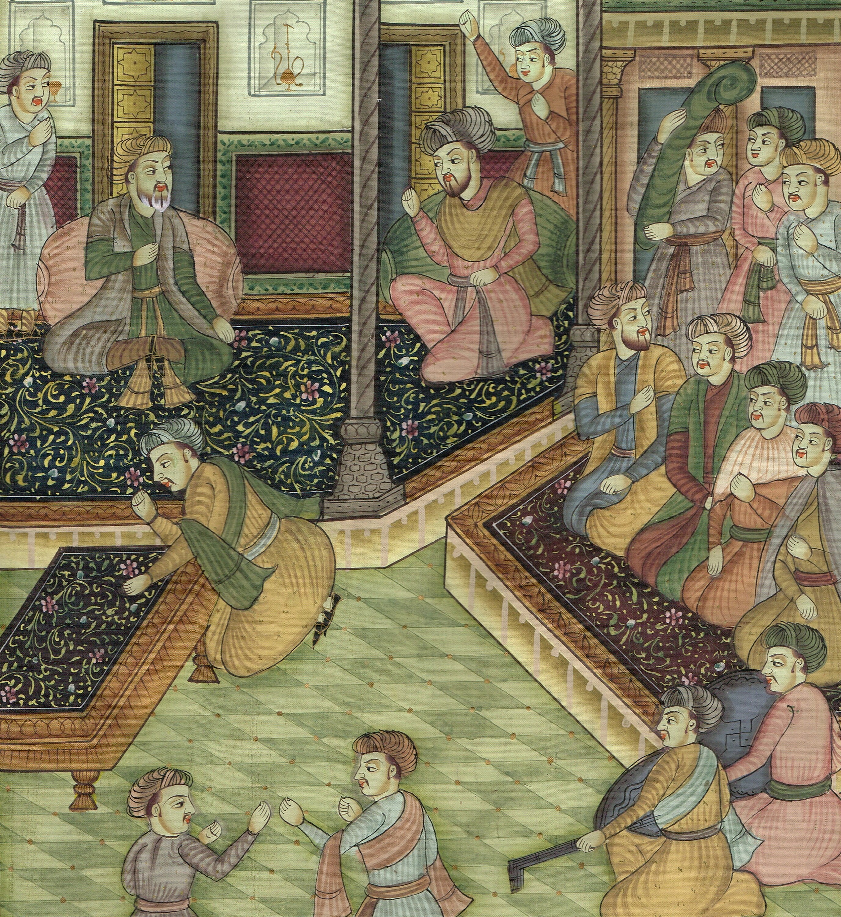 Handmade Persian Miniature Painting: Vintage Court Scene Art (15.5