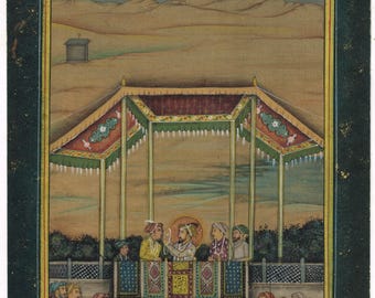 Vintage Mughal Miniature Painting: Shahjahan, Religious Orthodoxy Art