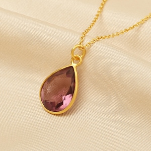 Amethyst and Green Tourmaline Pendant Necklaces, 925 Silver Pretty Necklaces, Minimalist Handmade Jewelry, Gifts for Her, Gifts For Women