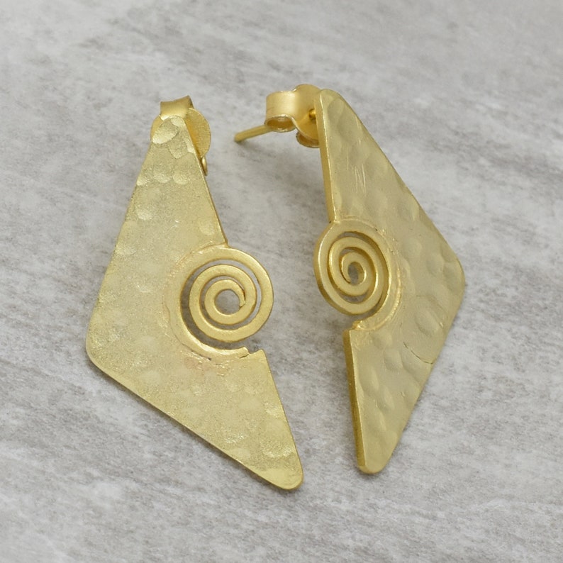 gold plated jewelry unique jewelry gifts for her Texture earrings stud earrings handmade jewelry statement jewelry brass earrings