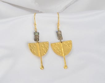 Labradorite with Hammered Dangle Earrings, Statement Jewelry For Women, Gifts For Her