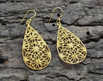 Brass earrings gold plated earrings, handmade earrings, women gifts, gifts for her, women accessory, ,, Mother's Day Gift
