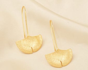 Vergoldete Messing Ginkgo Blatt Ohrringe, Symbol für Hoffnung & Liebe, Geschenke für Sie