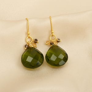 22k Gold Plated Tourmaline Dangle Earrings: Smoky Citrine Gemstone Jewelry
