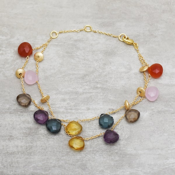 Marco Bicego Bracelet Multi-Gemstone Gold Plated Brass Bracelet Perfect for Mother's Day Gift