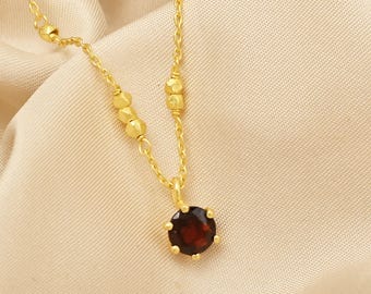 925 Sterling Silver Gold Plated Garnet Pendant Necklace, Minimalist Metal Beads Designer Jewelry