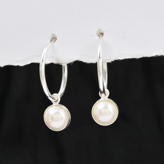 Orecchini A Cerchio Pendenti 85mm – Argento Placcato Oro Bianco Con Perle – Regalo Donna