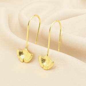 Biloba-Ginkgo Leaf Dangle Earrings, Minimalist Earring, Brass 22k Gold Plated Earring, Gifts Jewelry, Gifts For Her, Gifts For Women