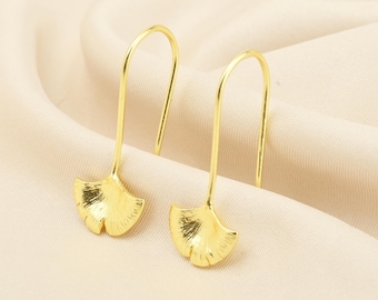 Roes Gold Vermeil Ginkgo Leaf Earrings, Diamond Hook  display picture 3