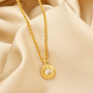 White CZ Round Necklace, Delicate Minimalist Necklace, Handmade Dainty Necklace, Women&#39;s Jewelry, Gifts For Her, Gifts For Mom