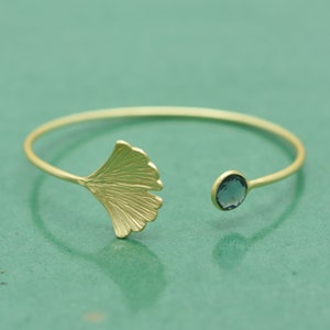 Biloba-Ginkgo leaf Blue Topaz Bracelet Adjustab Brass Handmade jewelry perfect for a Mother's Day Gift