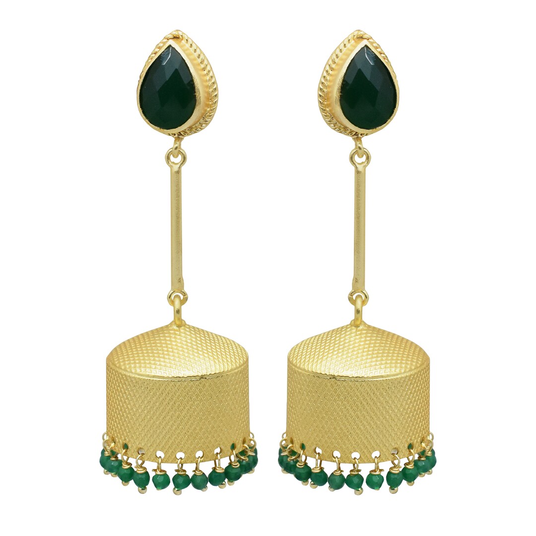 Christmas Jewelry Sale Brass Gold Jhumka Earring Green Onyx Etsy