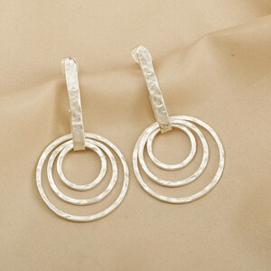Three Circle with Hammered Earrings, Classic Dangle Earring, Silver Plated Earring, Brass Handmade Earring, Jewelry For Women, Gifts For Her