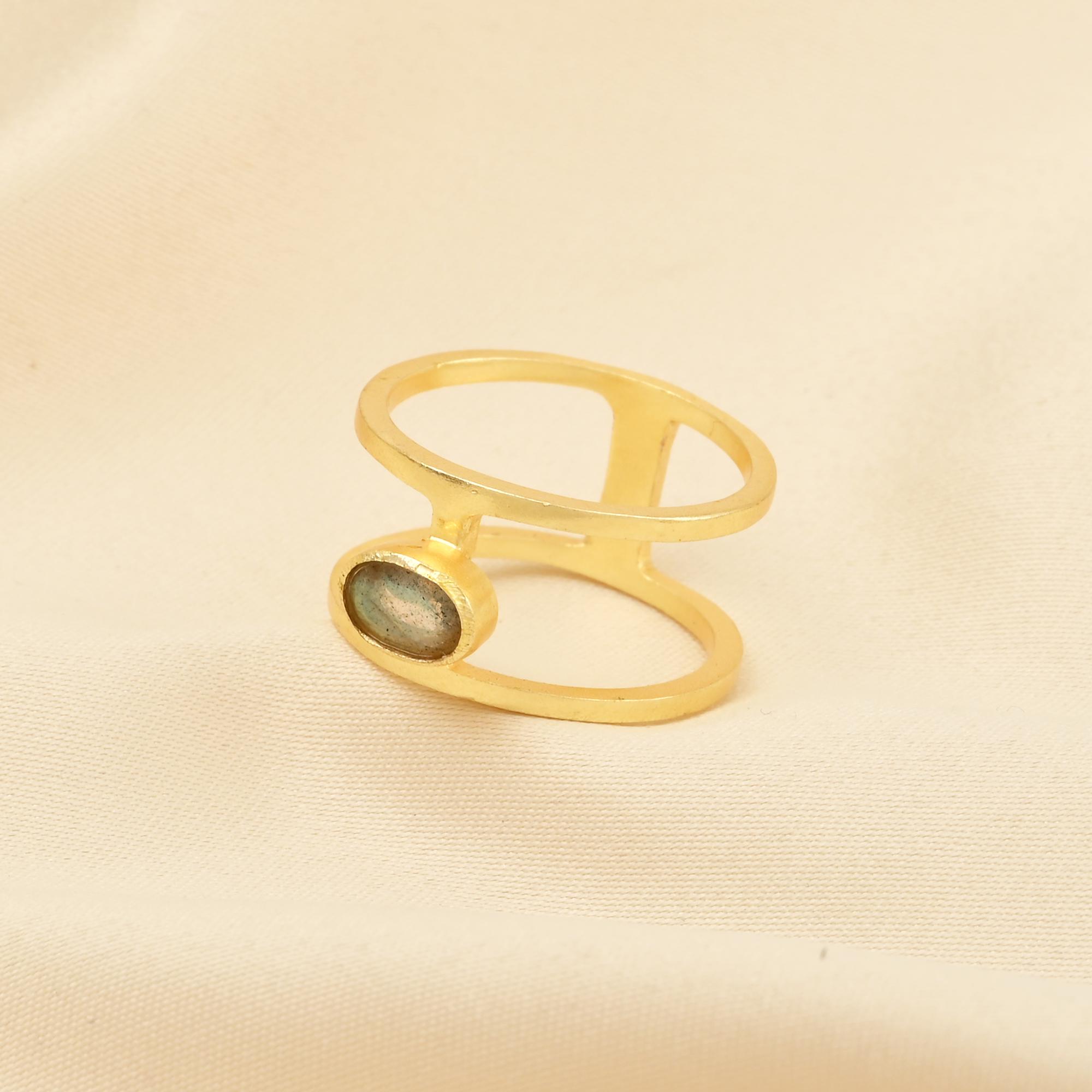 Labradorite Statement Rings, Dual Band Ring, Brass 22k Gold Plated Rings, Minimalist Gemstone Jewelry, Gifts For Her, Anniversary Gifts