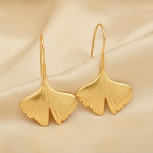 Biloba-Ginkgo Leaf Dangle Earring, Brass Handmade Jewelry, Art Deco Earrings, Gold Earring For Women, Gifts For Her, Anniversary Gifts