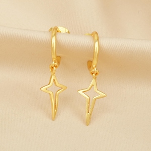 Gold Plated Star Hoop Earrings: Dainty Celestial Huggies
