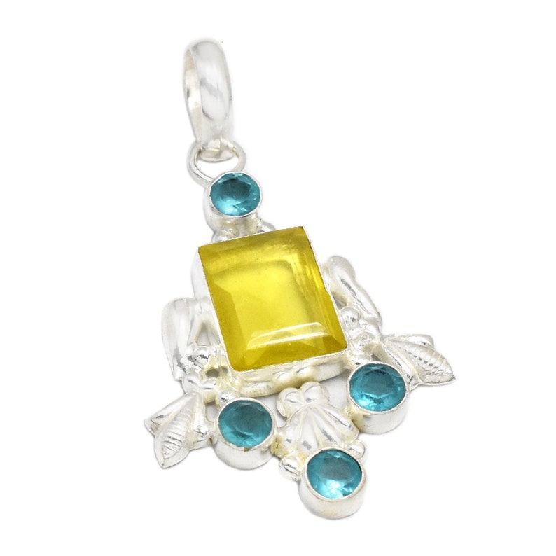 925 sterling silver handmade jewelry pendant for necklaces Lemon Topaz and blue topaz pendant gifts for her statement jewelry