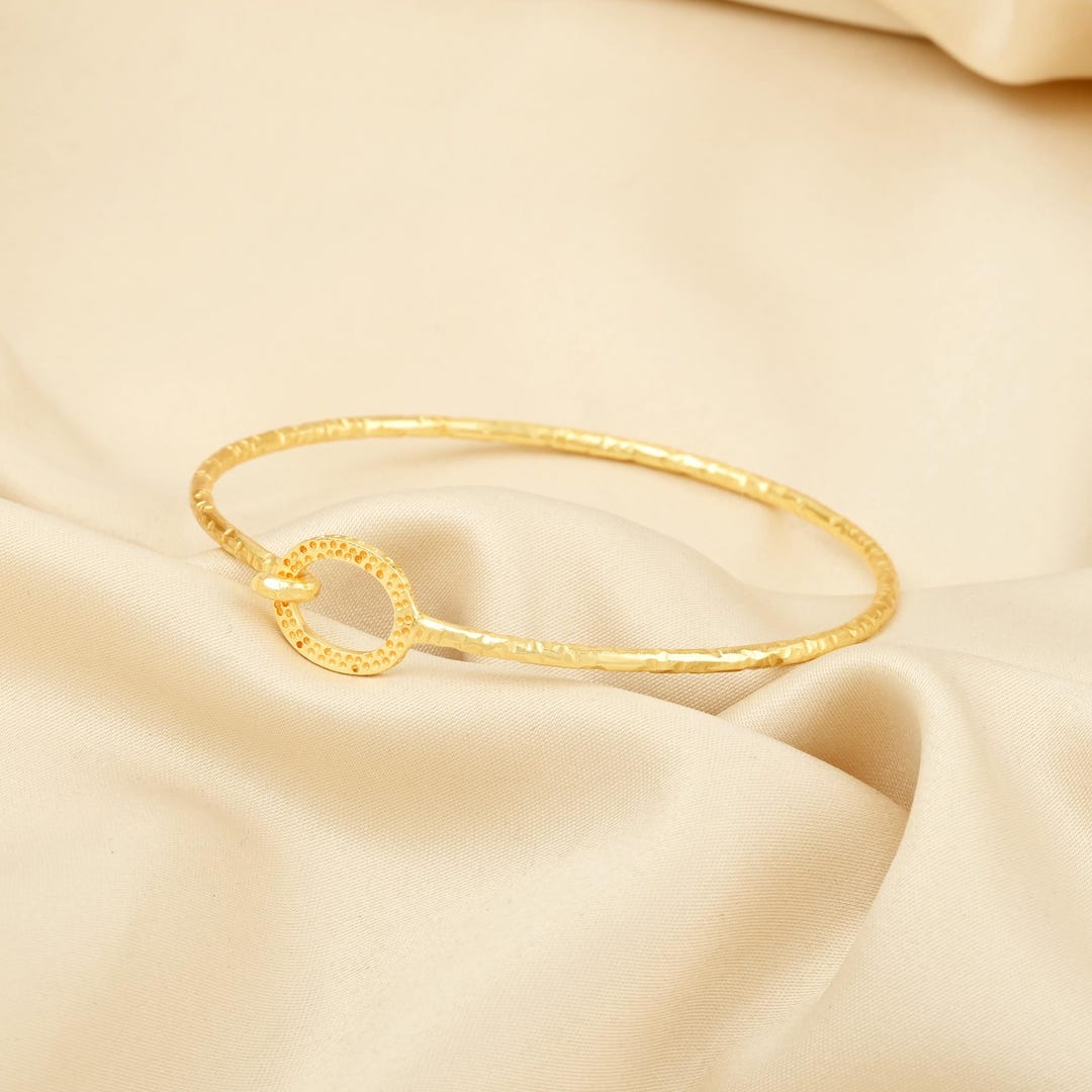 Oxidized Brass Bangle Bracelet: Gold Plated Texture, Handmade