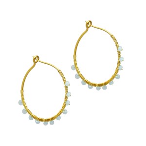 Aqua Chalcedony earrings brass earrings, hoop earrings, gold plated earrings, gifts for her, gifts jewelry, party jewelry, Mother's Day Gift image 3