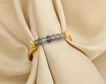 Iolite Beaded Ring: 22k Gold Plated Brass Wire Wrapped Ring