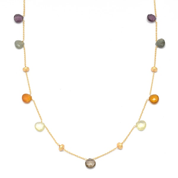 Marco Bicego Necklace, Handmade Gold Plated Brass Multi-Gemstone Necklace, Mother's Day Gift