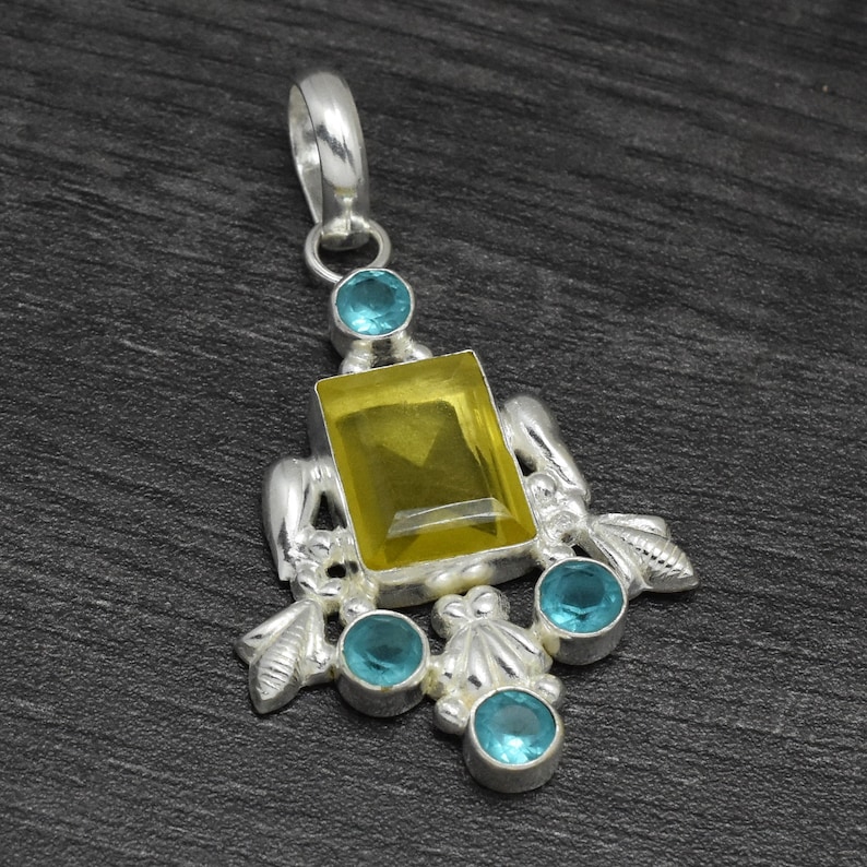 925 sterling silver handmade jewelry pendant for necklaces Lemon Topaz and blue topaz pendant gifts for her statement jewelry