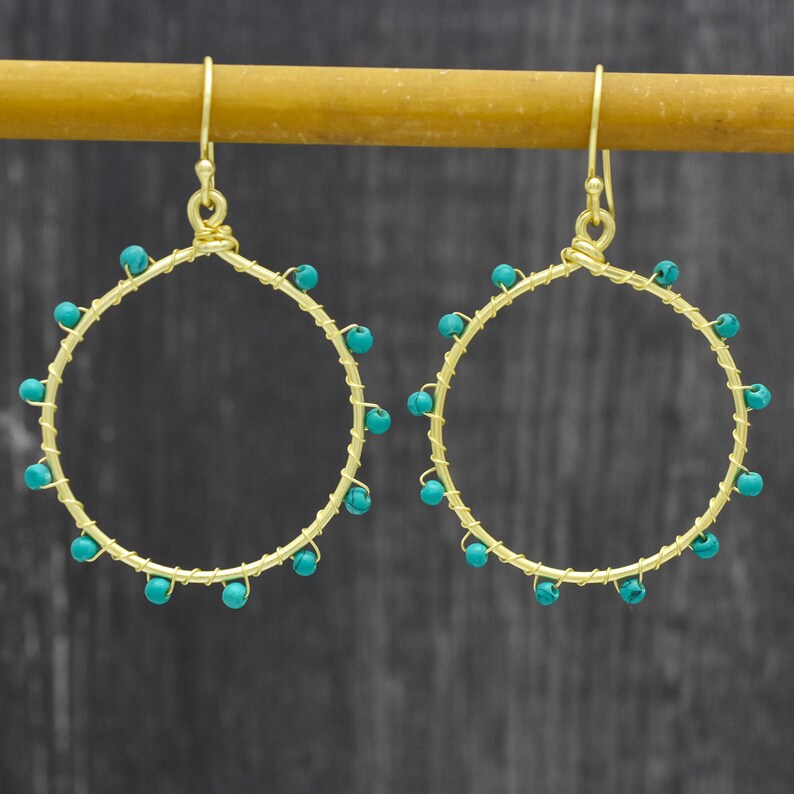brass earring boho earring Turquoise earring gold plated earring Gift jewelry women accessory round earring beaded earring