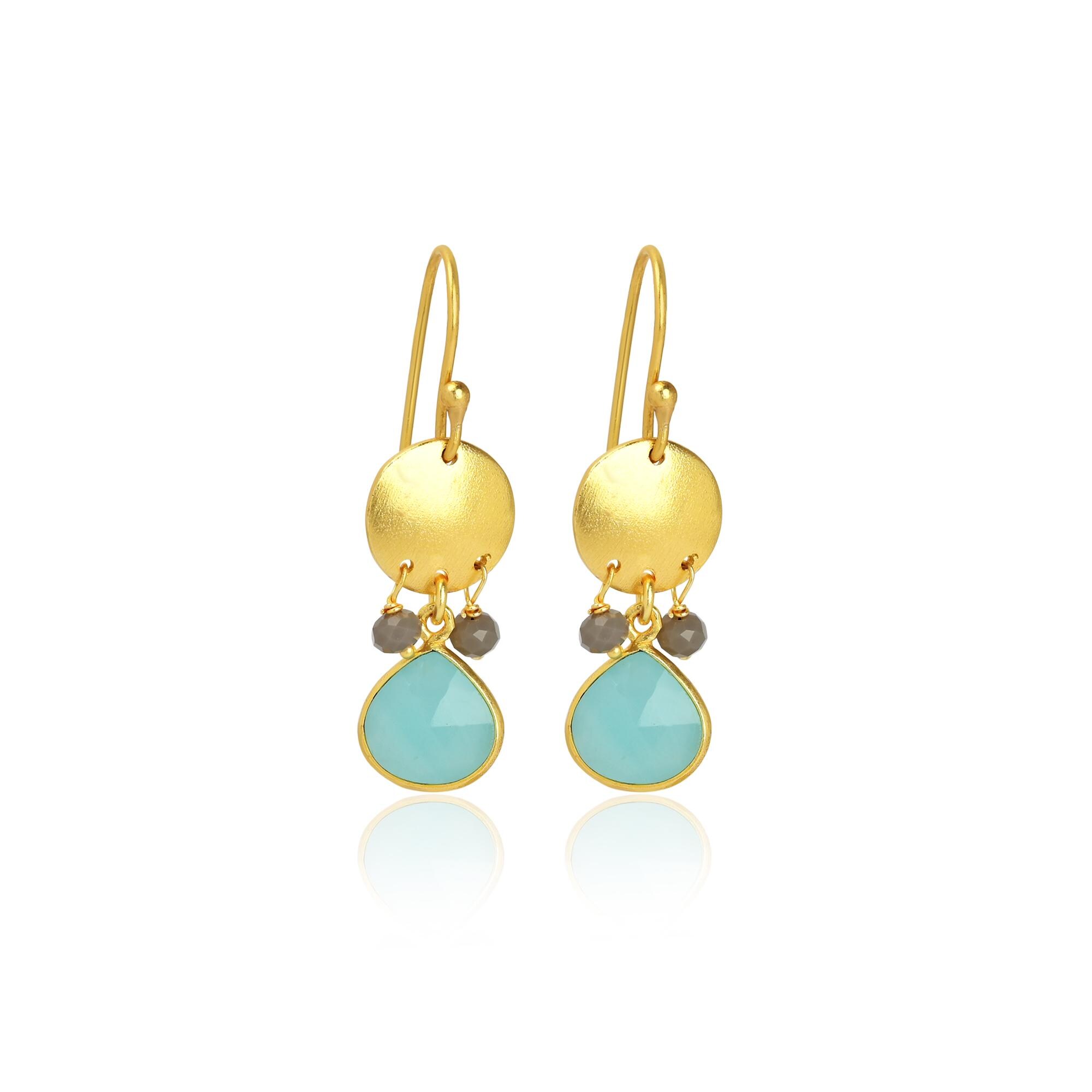 Boucles D'oreilles Pendantes Calcédoine Turquoise Et Argent 925 – Fait Main Inde