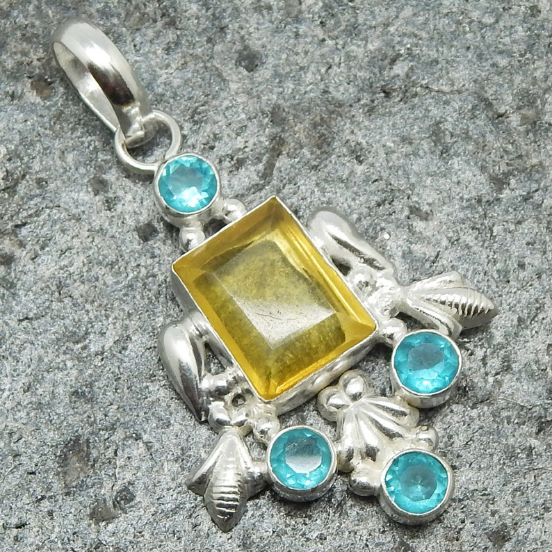 925 sterling silver handmade jewelry pendant for necklaces Lemon Topaz and blue topaz pendant gifts for her statement jewelry