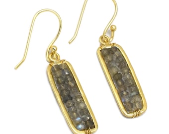 Labradorite Beaded Dangle Earrings, Gemstone Minimal Bracelets, Women's Jewelry