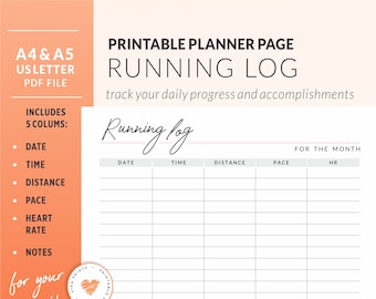 Printable Weekly Running Log Training For Marathon Half Etsy