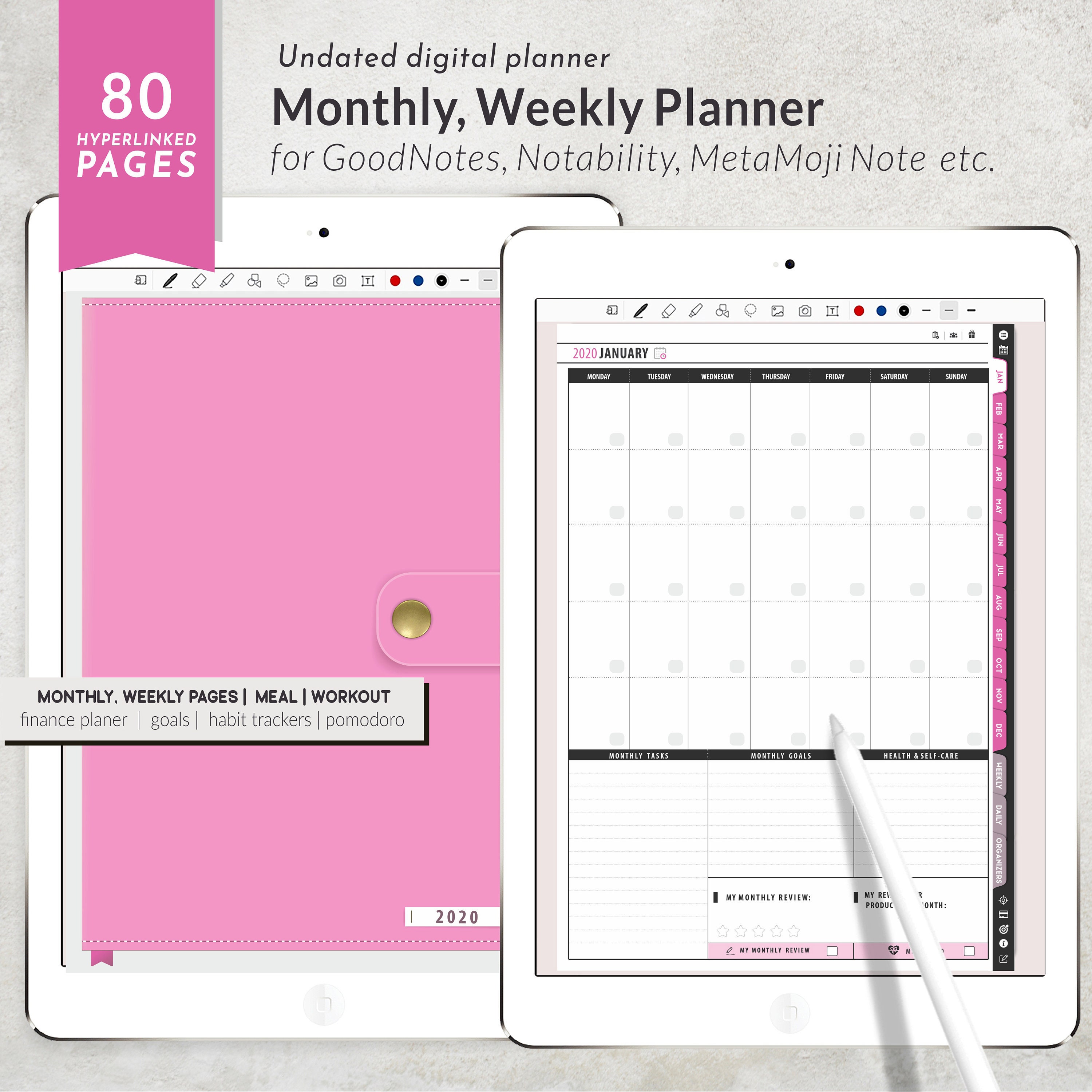 Digital planner Goodnotes Undated Etsy