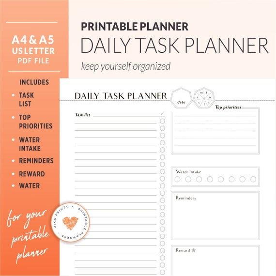 Daily Task Planner Daily Planner Daily Schedule Daily Task Etsy