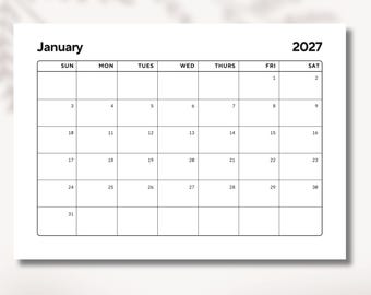 Calendario personalizzato stampabile 2027, pianificatore mensile personalizzato per casa e ufficio, download digitale immediato