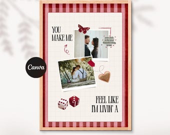 Calendario fotografico personalizzato per l'anniversario, regalo romantico per coppie (download digitale, modello Canva)