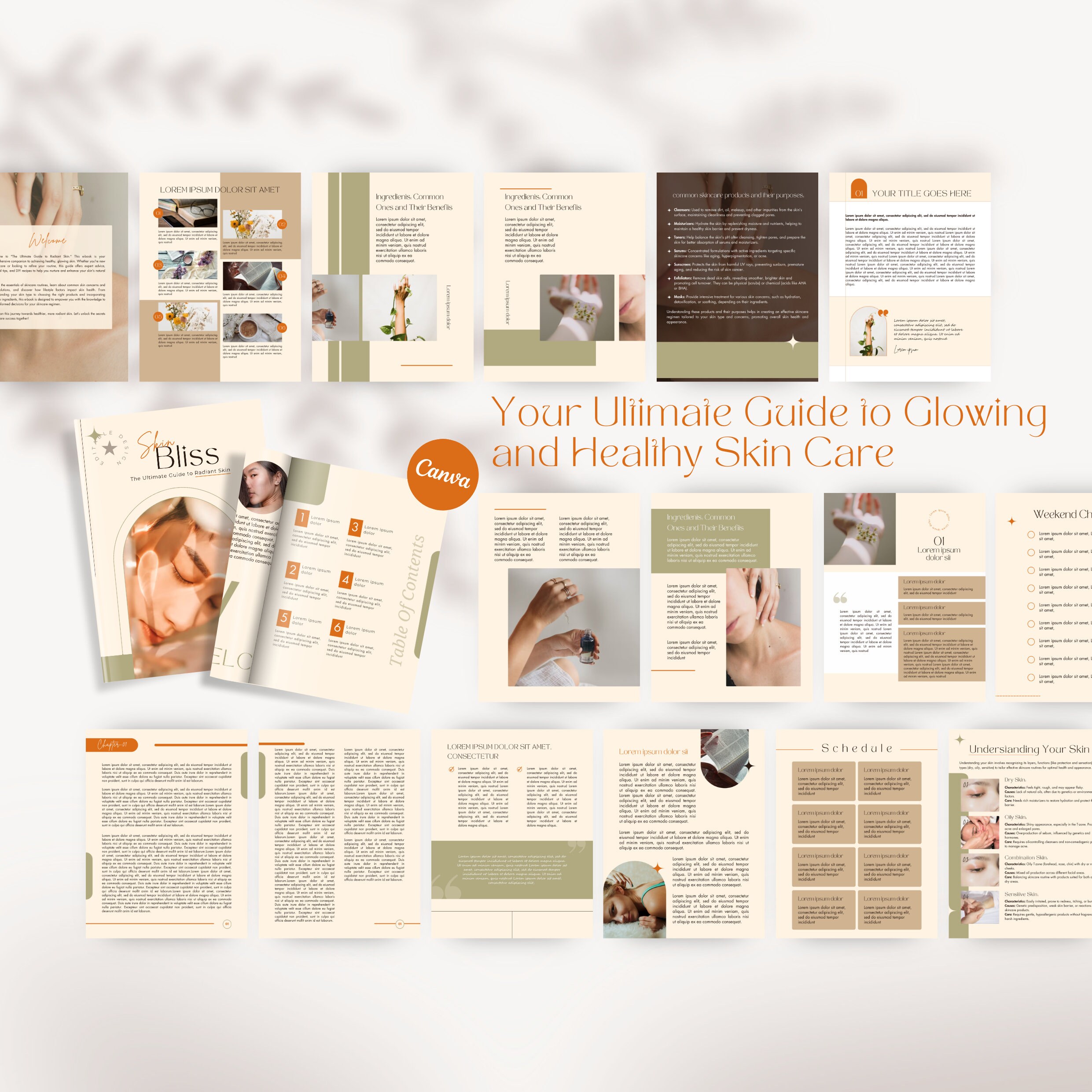 Skincare Ebook Canva Template | Healthy Skin Guide PLR MRR (digital ...
