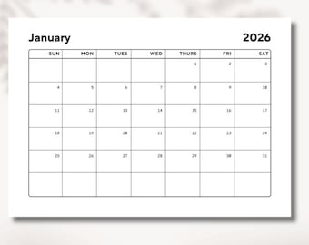 Calendario stampabile 2026, planner personalizzato, moderno organizer mensile