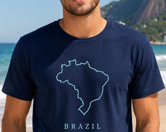 Brazil Map Outline Unisex T Shirt, South American Pride Tee, Brazilian Heritage Top, Patriotic Brasil Cotton Tshirt, Expat Immigrant Gift