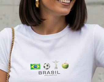 Brazil Icons Graphic T Shirt, Soccer Flag Christ Redeemer Tee, Brazilian Pride Top, Cute Brasil Tshirt, Brazil Souvenir Gift, Travel Top