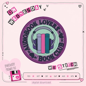 Audiobook Lovers Book Club Machine Embroidery Patch Design | BookTok Embroidery File