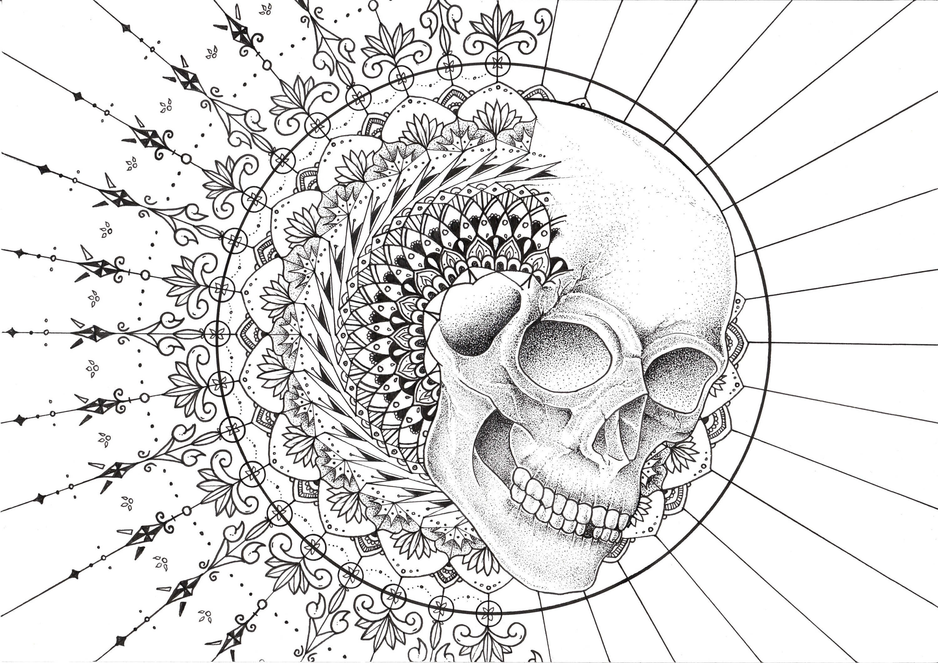 Skull mandala artwork A4 giclee art print. Gothic Living Etsy