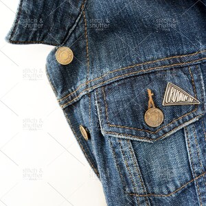 Crushin&#39; It Enamel Pin/Denim Jacket Styled Stock Photo for Instagram | Social Media or Blog Denim Jacket Image