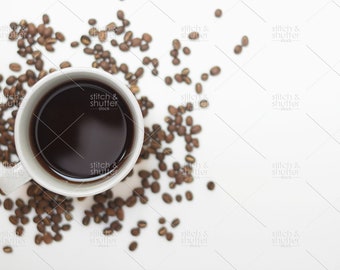 Cup of Coffee & Coffee Beans Flatlay Styled Stock Photo for Instagram | Social Media or Blog Coffee Image