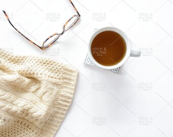 Tea and Sweater Horizontal Flatlay Styled Stock Photo for Instagram | Social Media or Blog Tea Image