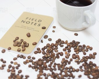 Coffee Beans & Field Notes Styled Stock Photo for Instagram | Social Media or Blog Coffee Image