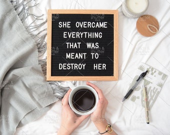 She Overcame Letter Board Styled Stock Photo for Instagram | Social Media or Blog Letterboard Image | Motivational Images | Life Coach Image