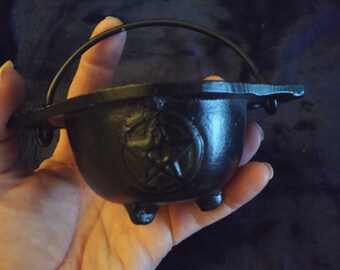 Cast Iron Pentagram Cauldron-5 Inch-Nice Size Altar Cauldron